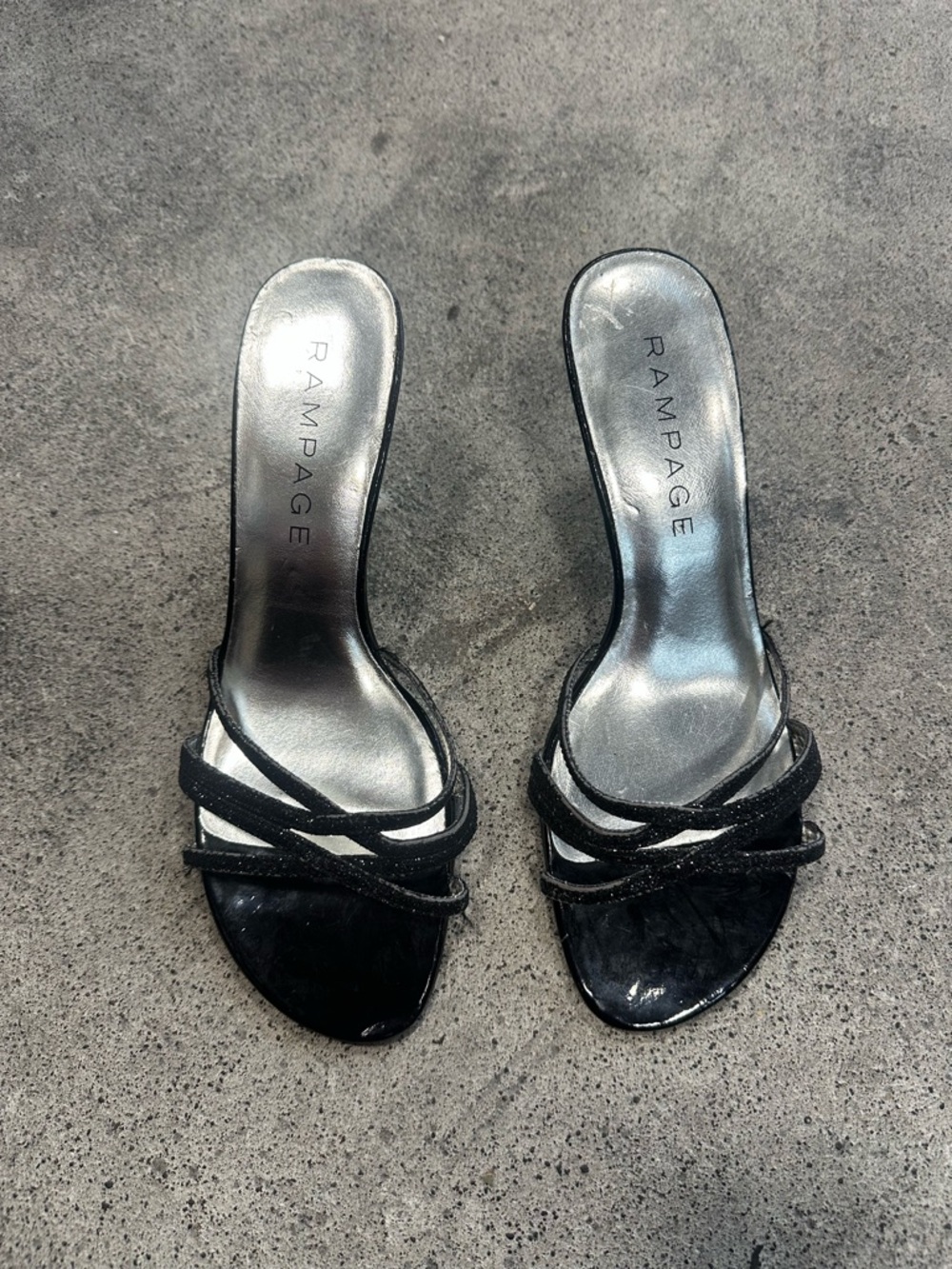 Rampage Black Strappy Slide Kitten Heels
